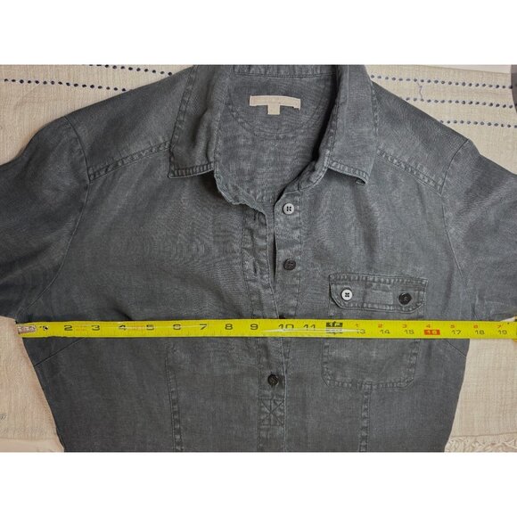 Womens French 100% Linen Navy Blue Roll Tab Sleeve Tunic Shirt Jacket Size Small - Picture 12 of 13